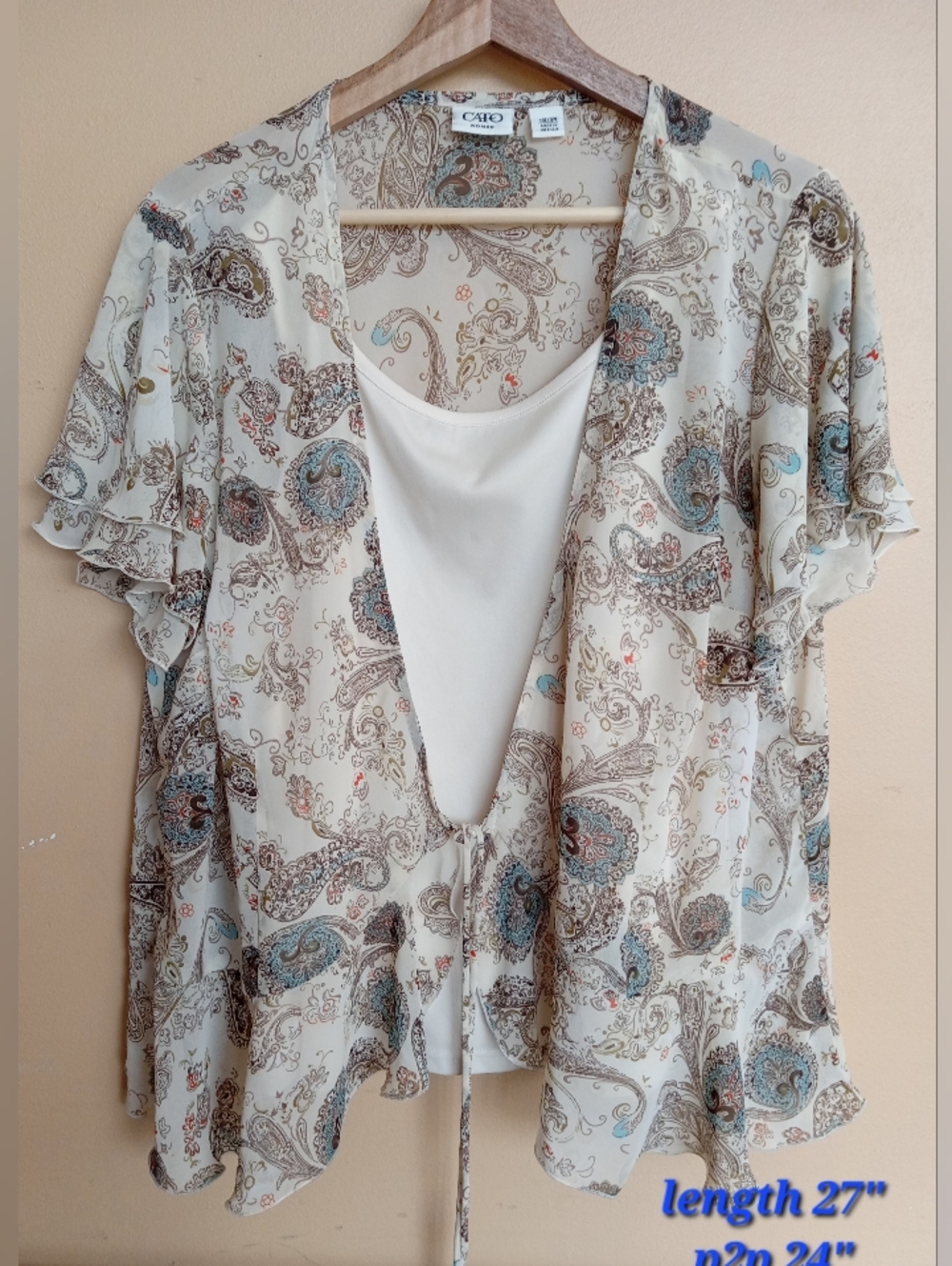 Cato Cream Paisley Layered Camisole with Overlay